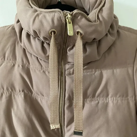 ZARA Beige Camel Down Belted Puffer Jacket/Coat - Size L - Picture 3 of 8